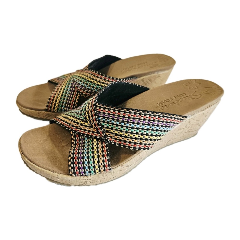 Cali Sketchers Womens 38554 Beverlee Rainbow Luxe Foam Wedge Size 9 Sandals